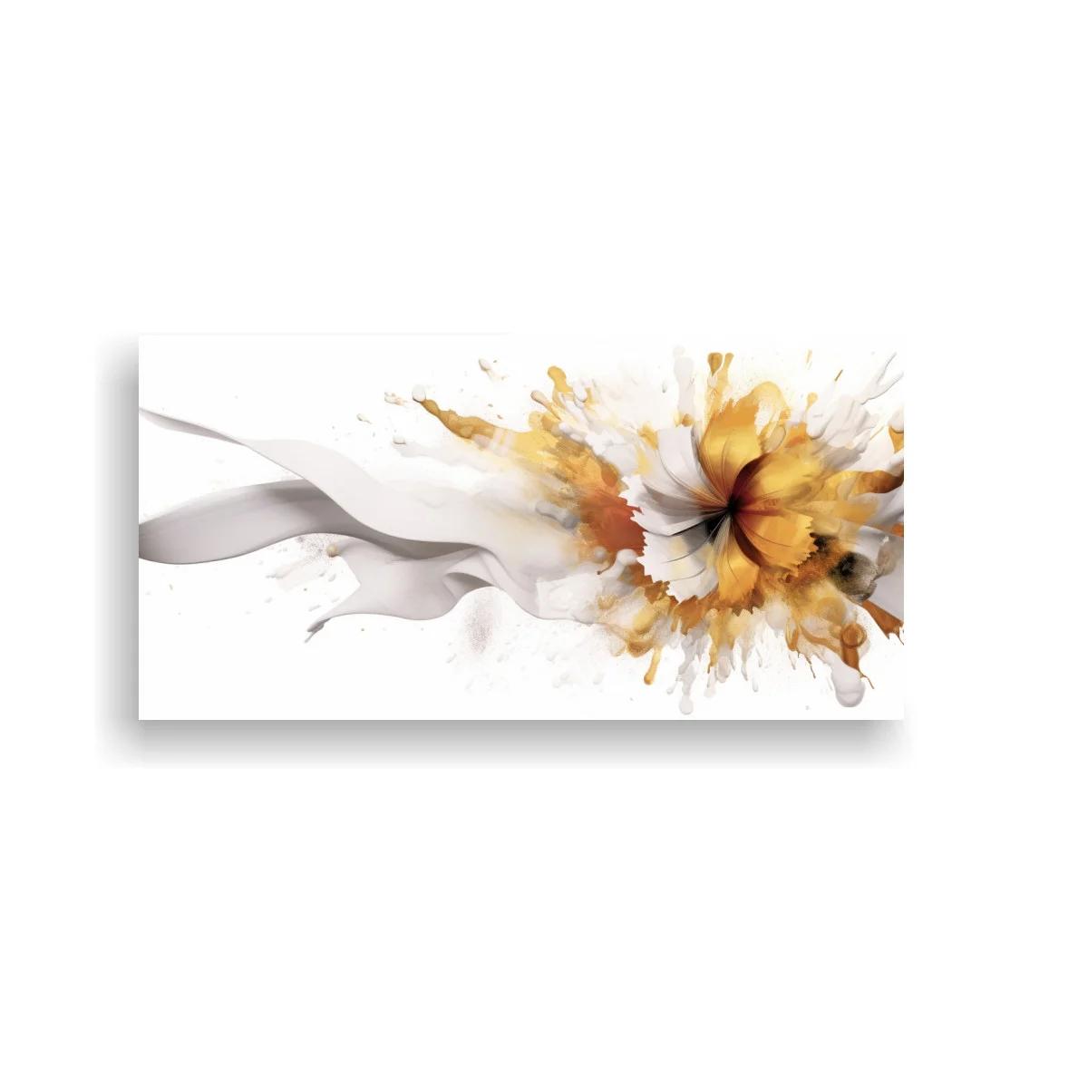 Cuadro flor abstracta dorada con ondas grises