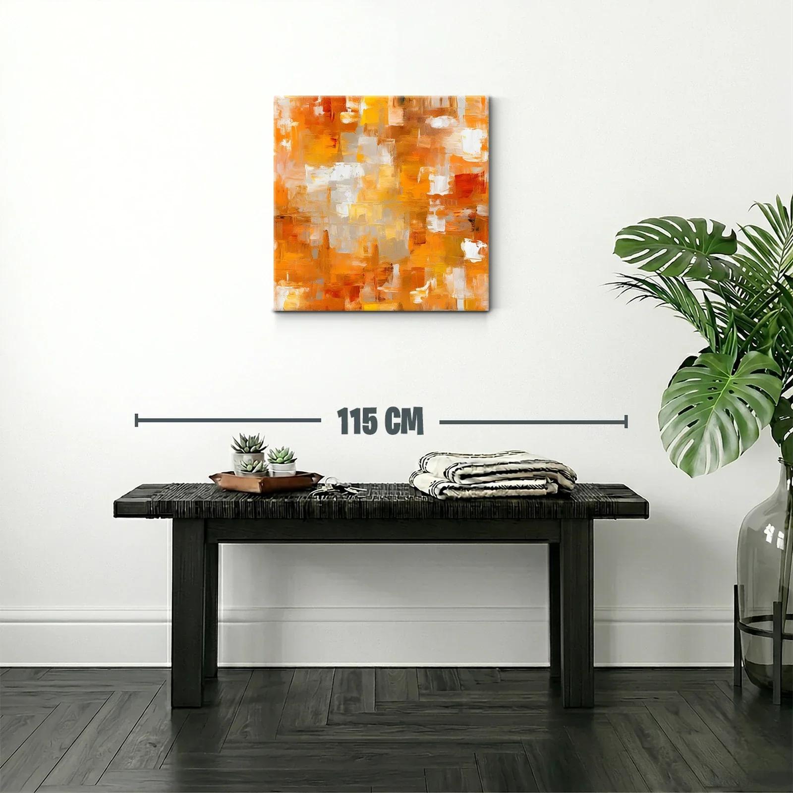 Cuadro abstracto con tonos cálidos y naranja vibrante — miniatura 2