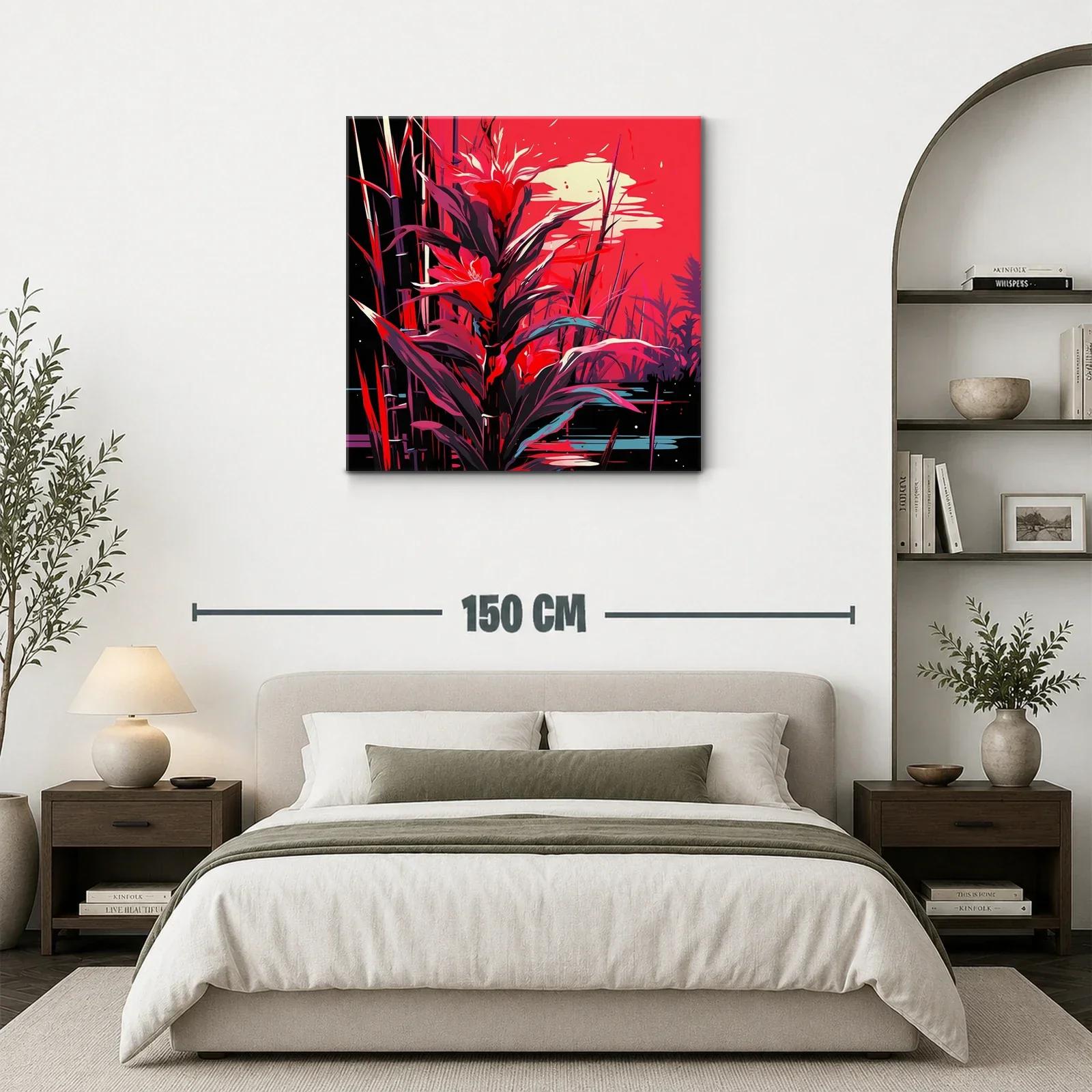 Cuadro vibrante de flora exótica en tonos rojos intensos — miniatura 3