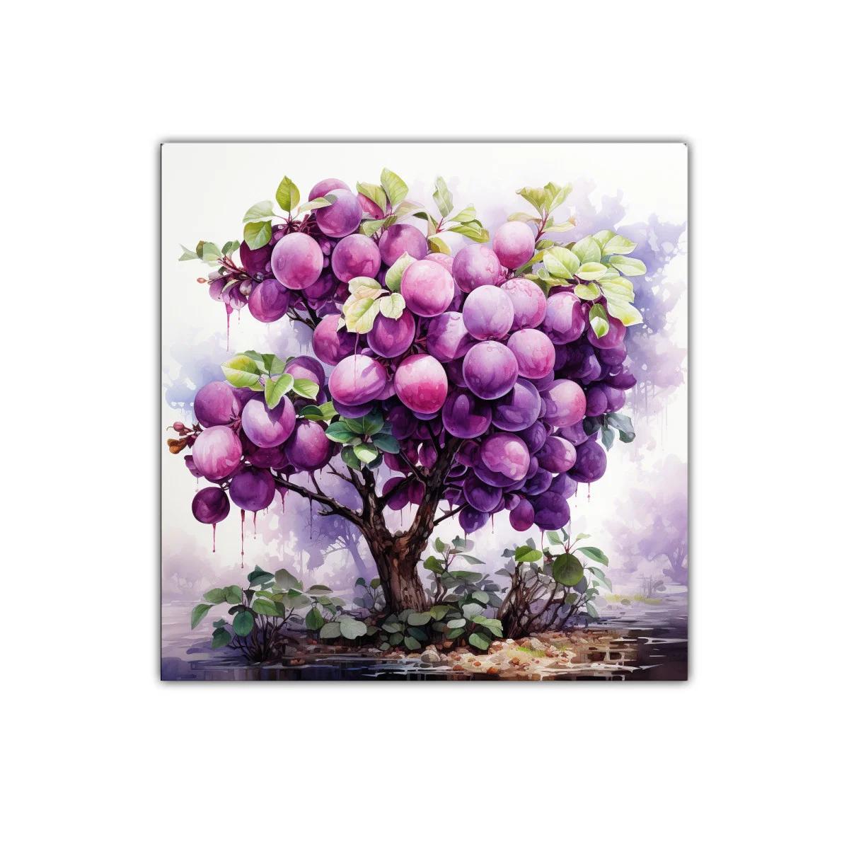 Árbol Frutal con Esferas Violetas en Paisaje Místico