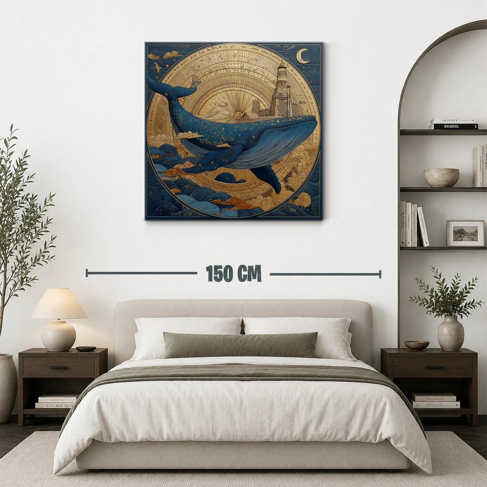 Impresionante ballena azul con faro y cielo estrellado — miniatura 3