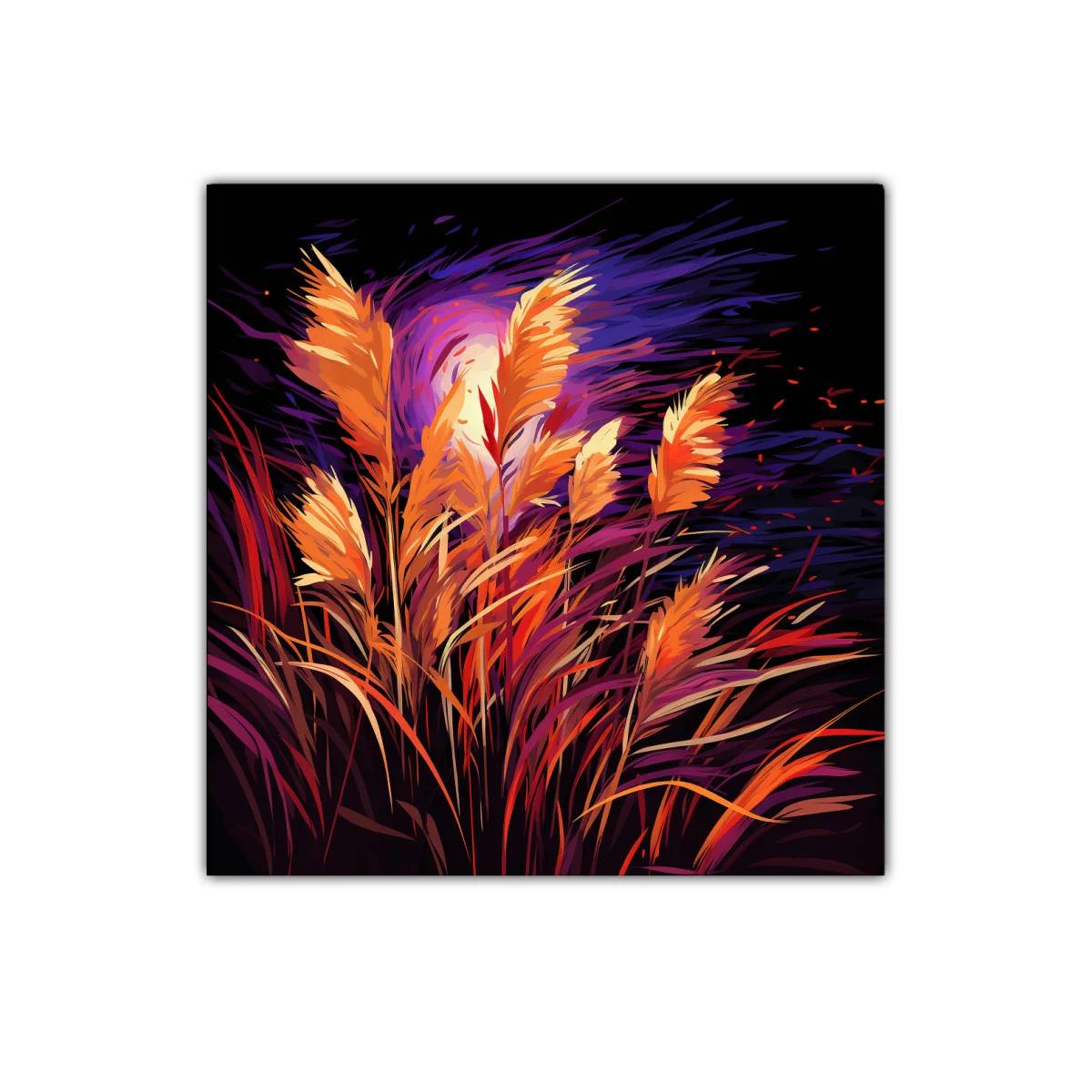 Cuadro decorativo con plantas doradas y fondo oscuro — imagen principal