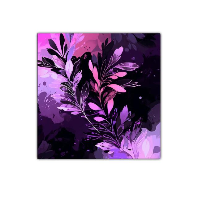 Cuadro decorativo con follaje abstracto en tonos morados