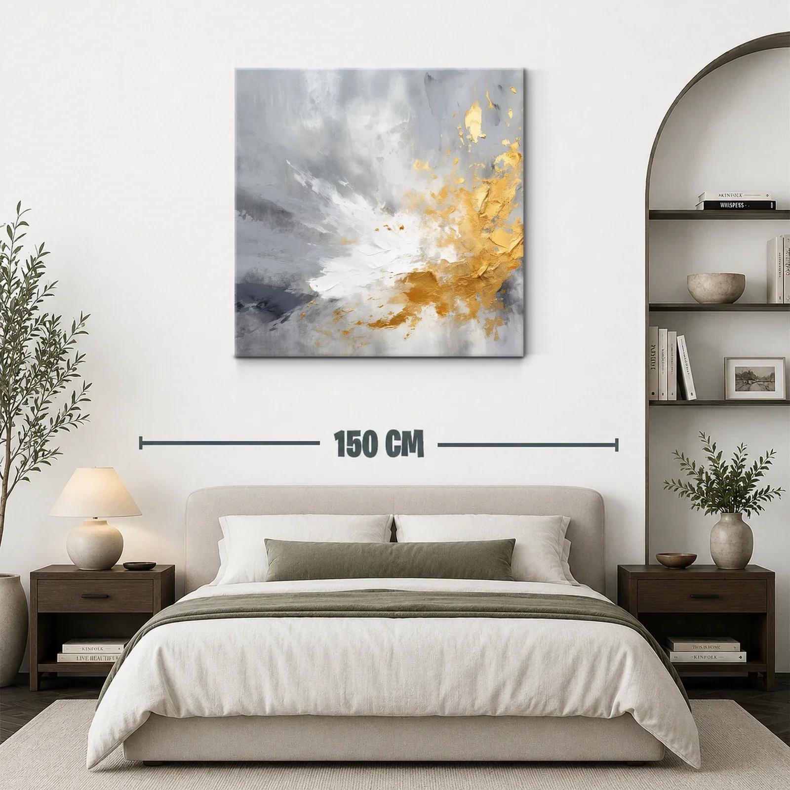 Cuadro abstracto con tonos dorados y grises modernos — miniatura 3