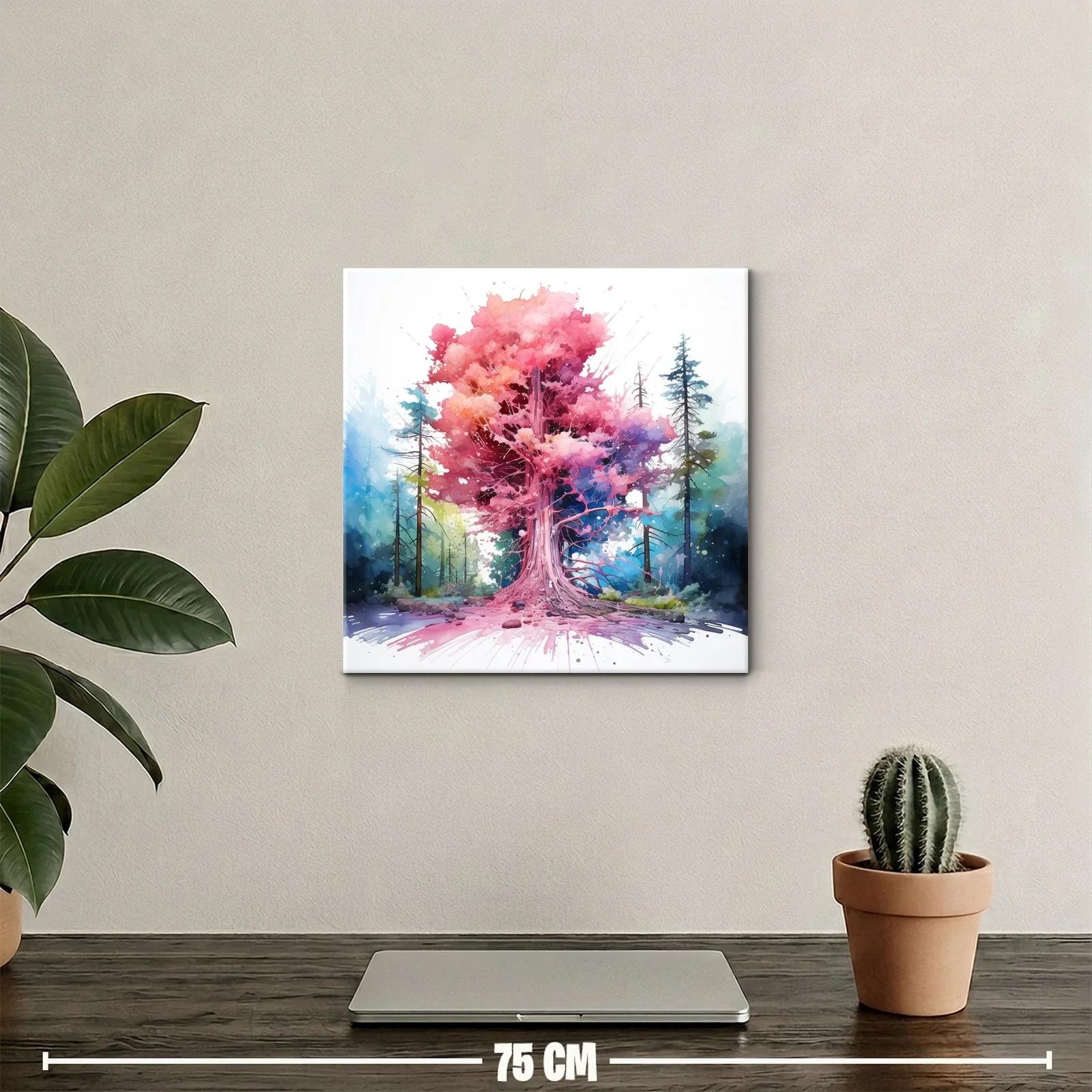 Árbol vibrante con tonos rosas y azules en bosque místico — miniatura 2
