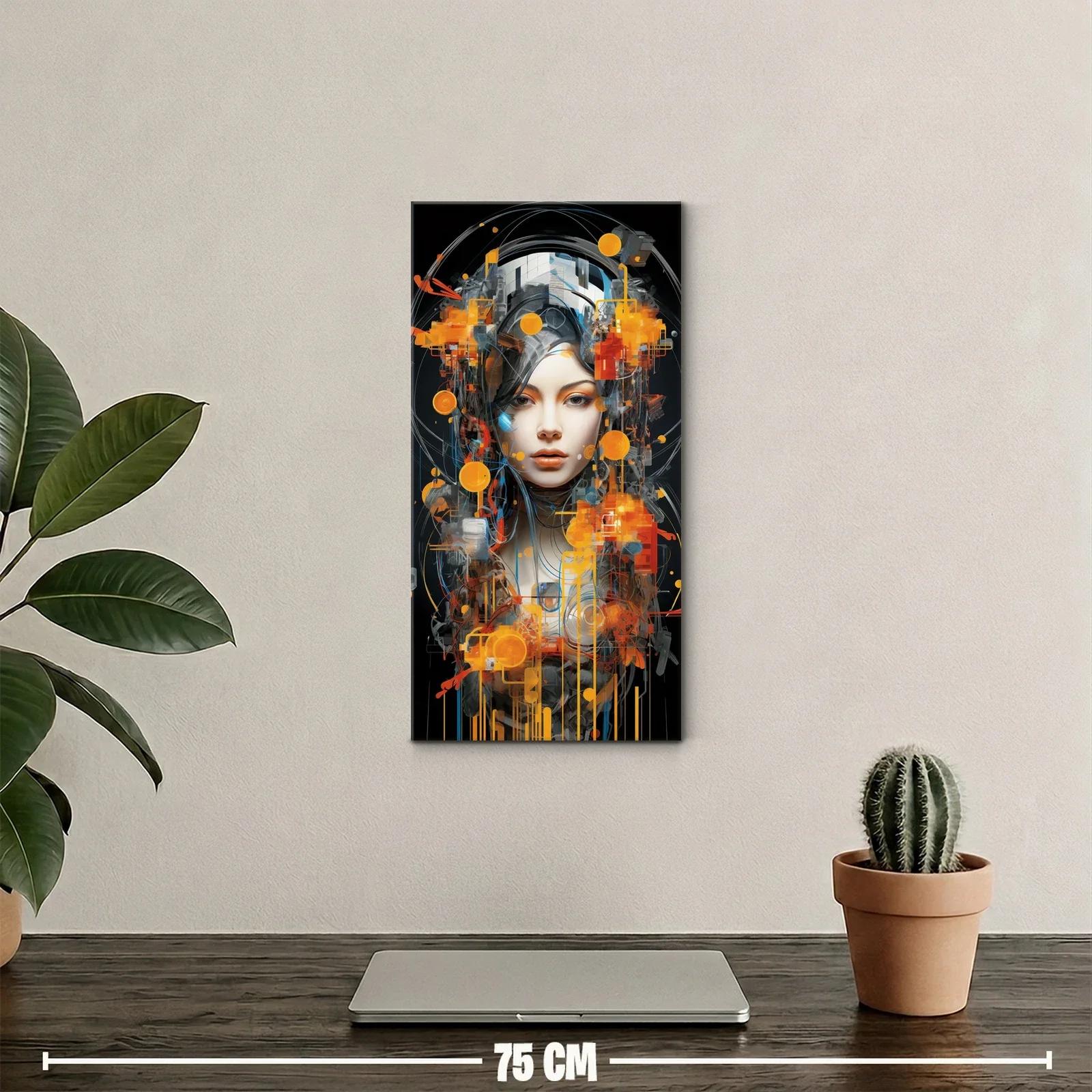 Cuadro rostro de mujer futurista con círculos luminosos — miniatura 2
