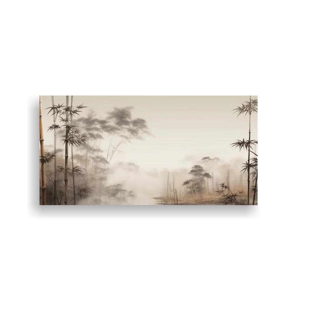 Cuadro bosque de bambú con bruma y agua tranquila — imagen principal