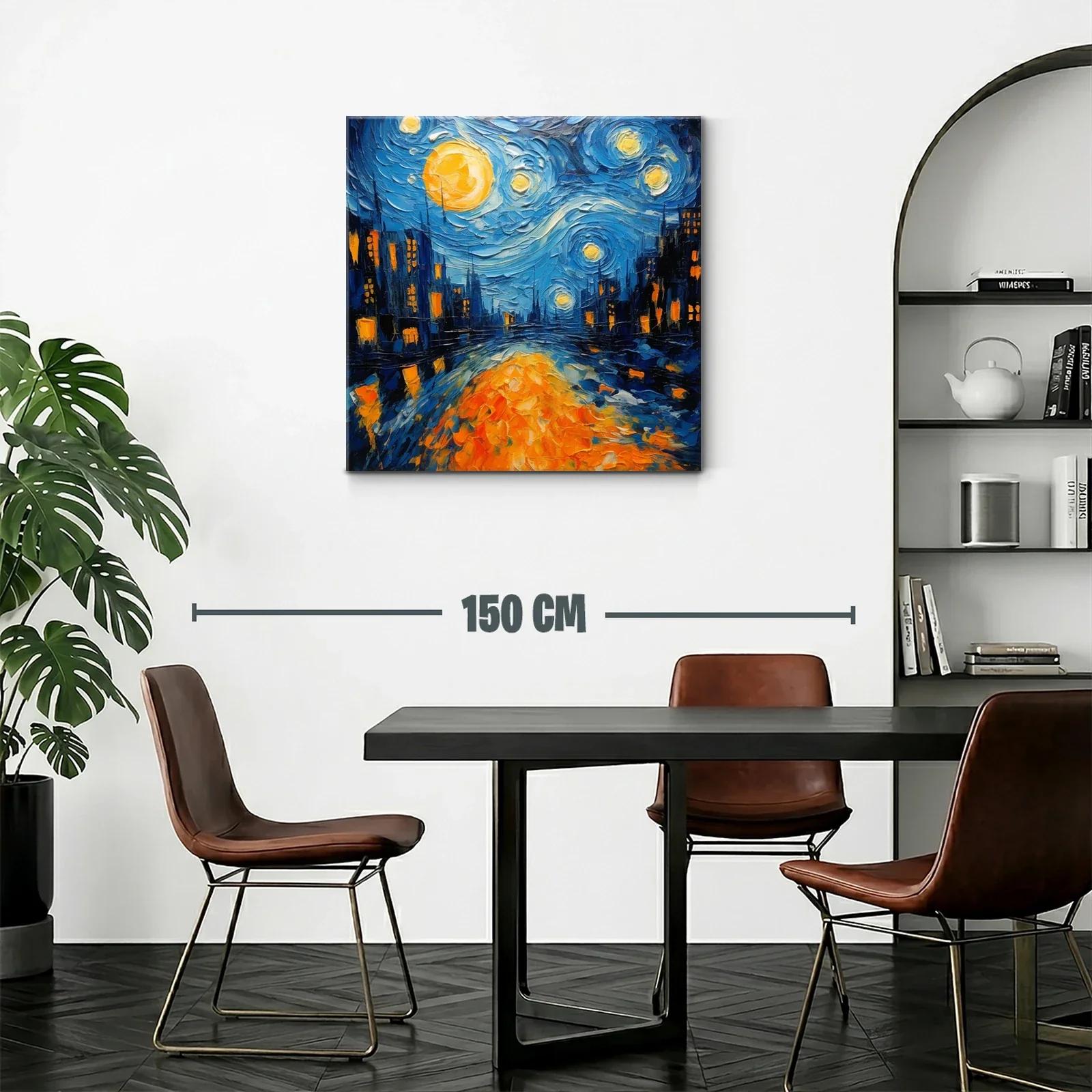 Calle nocturna iluminada en tonos azules y naranjas vibrantes — miniatura 2