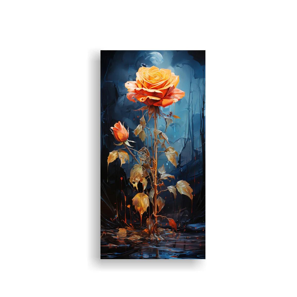 Cuadro rosa naranja con capullo y hojas marchitas — imagen principal
