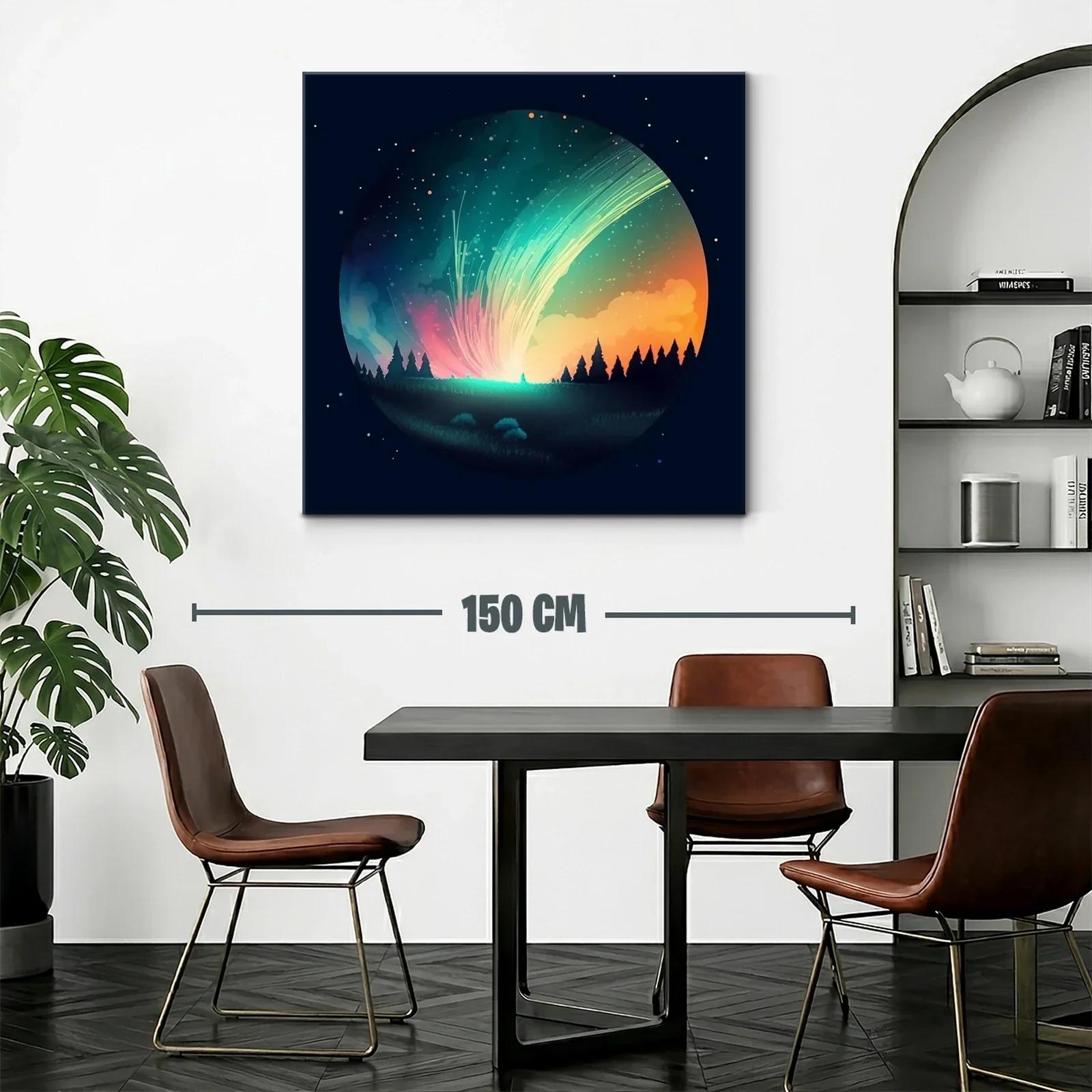Cielo estrellado con auroras y bosque silueteado — miniatura 2