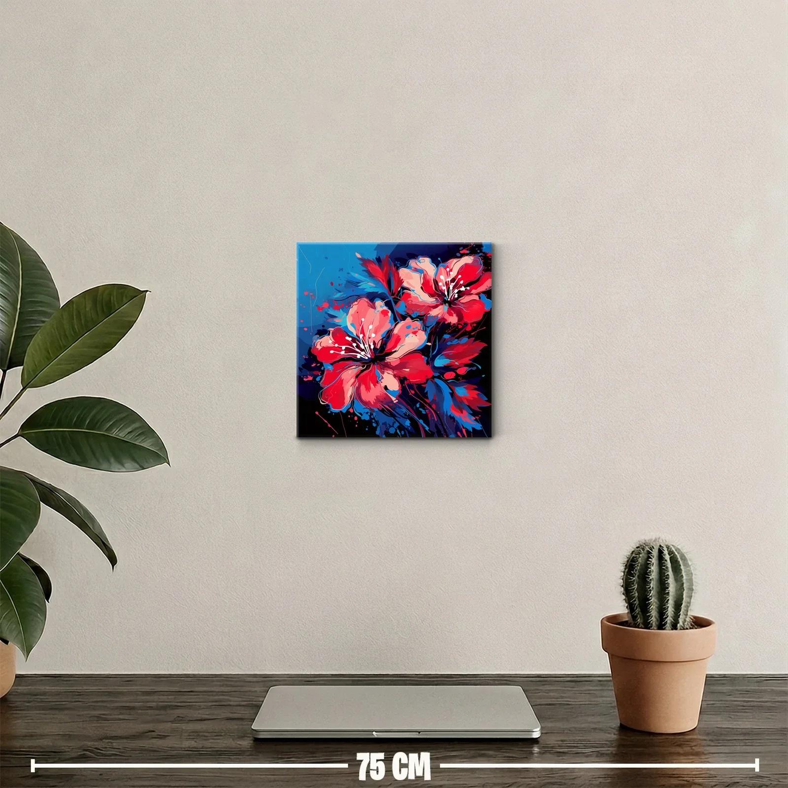 Vibrantes flores rojas con toques azules sobre fondo oscuro — miniatura 2