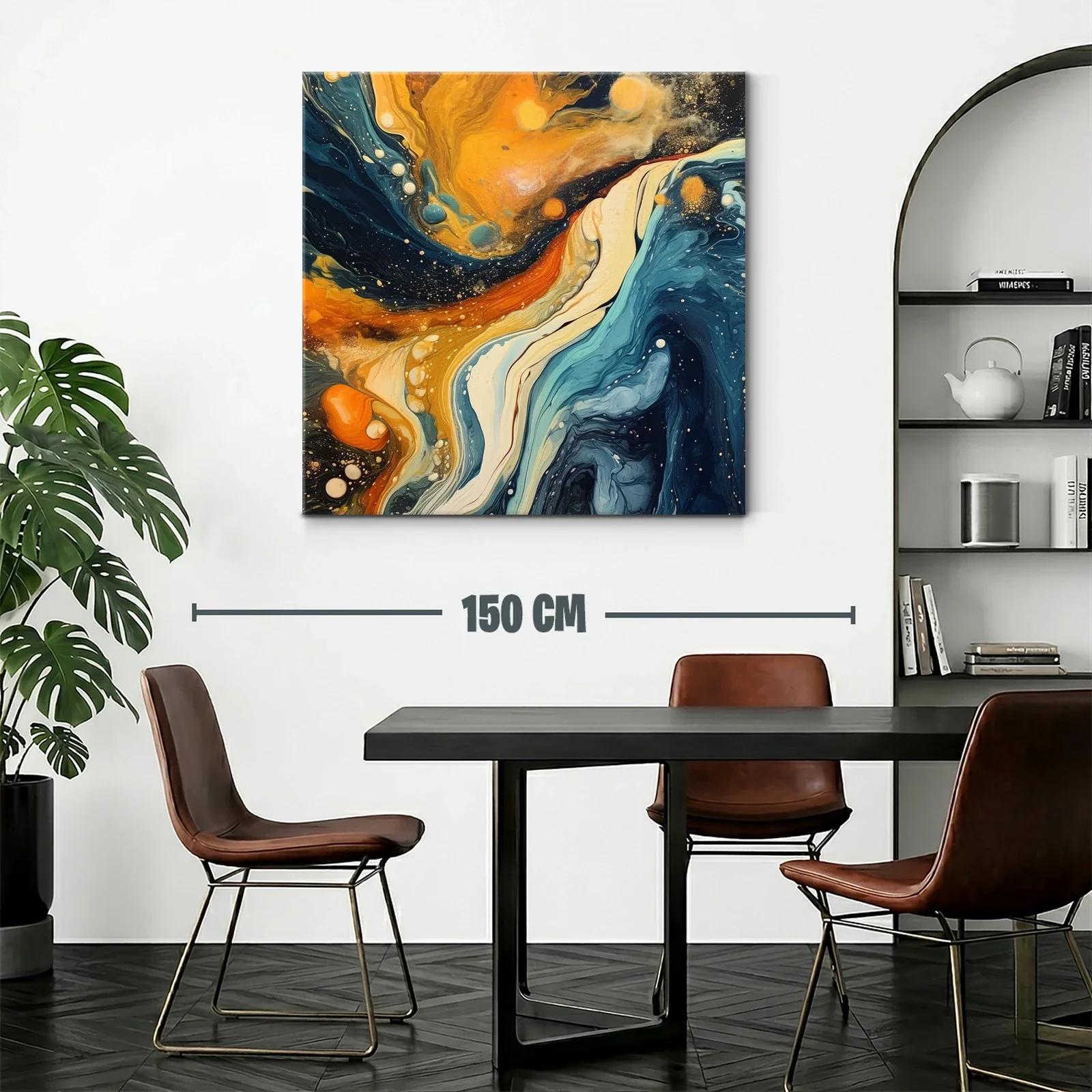 Cuadro abstracto con tonos cálidos y fríos en movimiento dinámico — miniatura 2