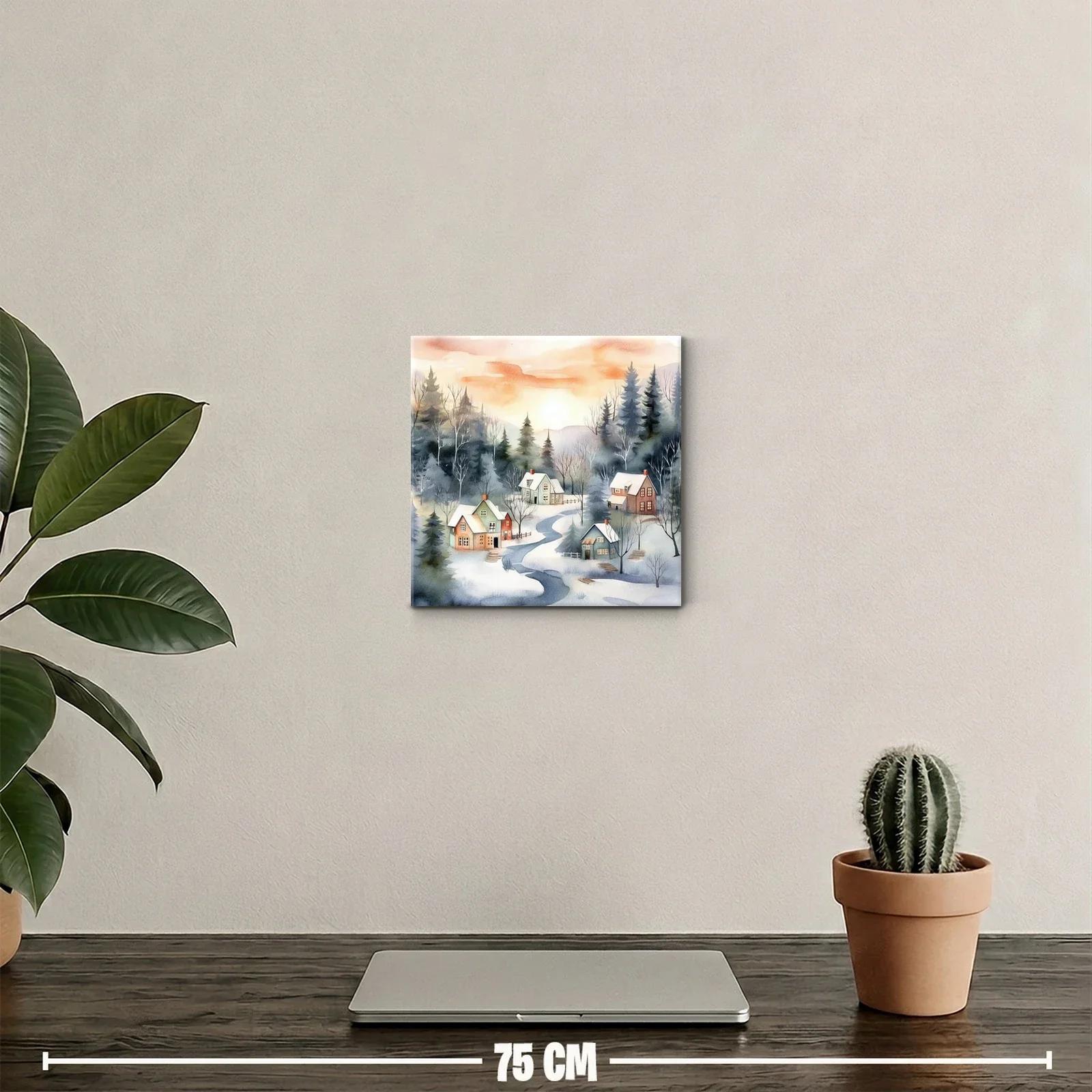 Paisaje invernal con riachuelos y cabañas al amanecer — miniatura 2