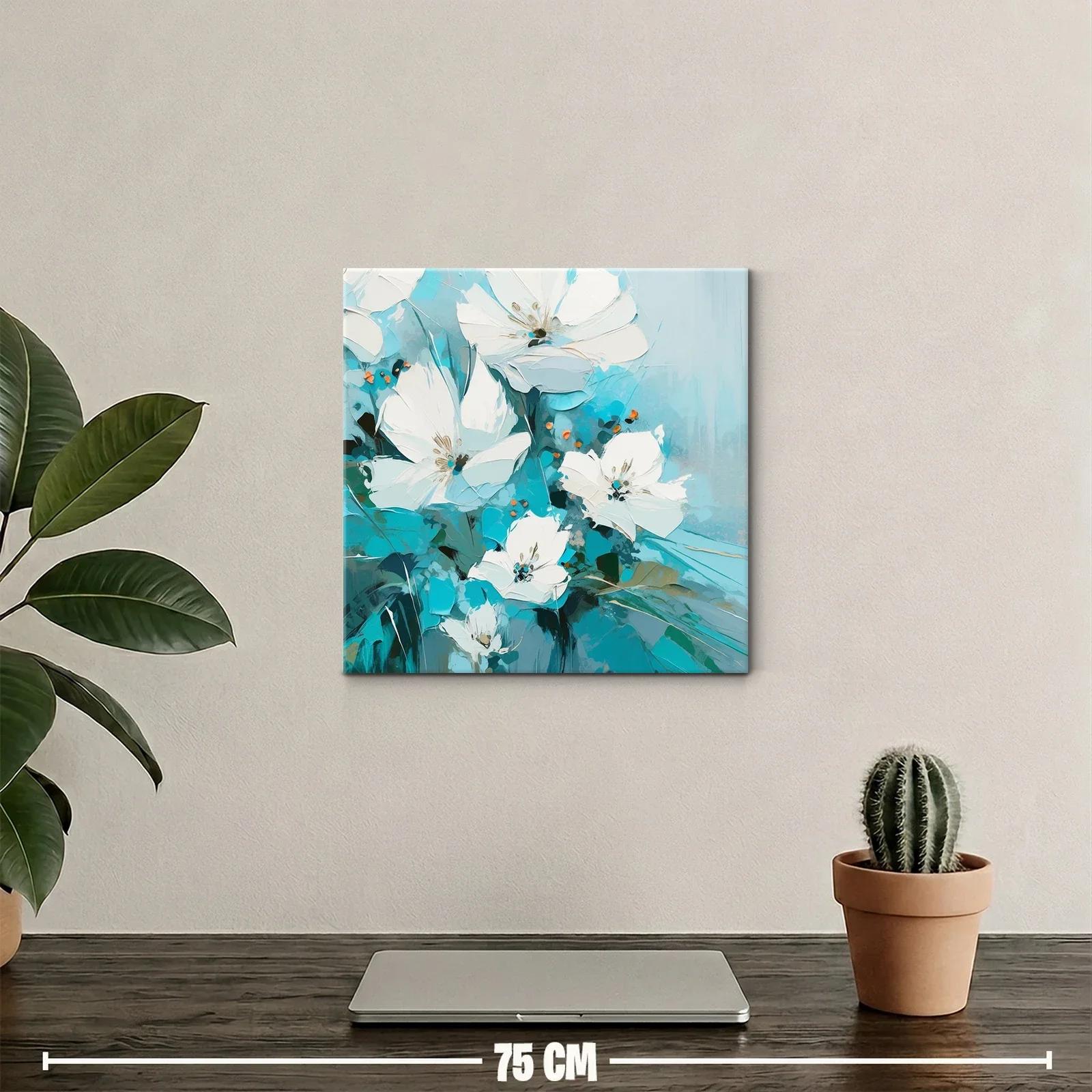 Flores blancas sobre fondo en tonos turquesa y azul — miniatura 2