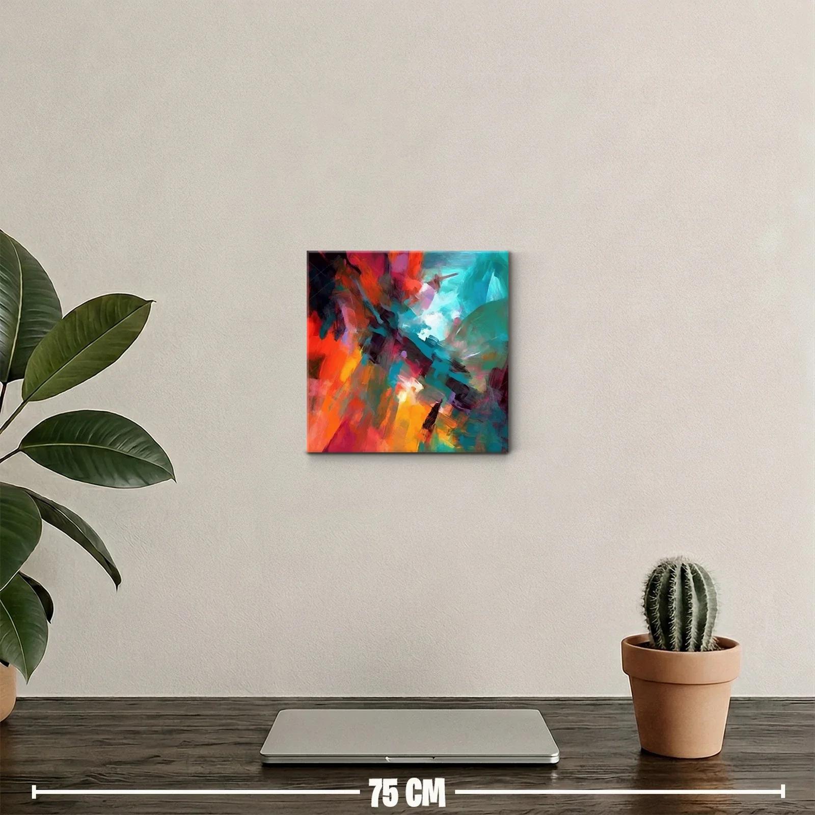 Cuadro abstracto con vibrantes tonos cálidos y fríos impactantes — miniatura 2