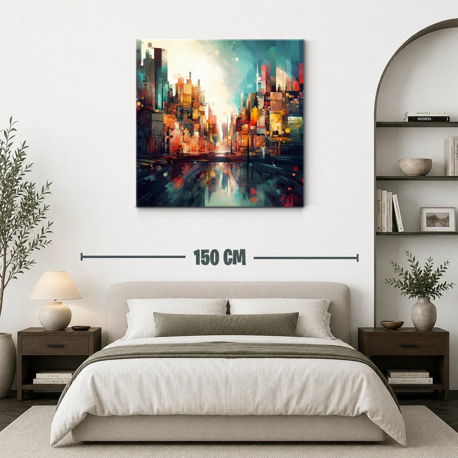 Cuadro urbano con luces vibrantes y reflejos intensos — miniatura 3