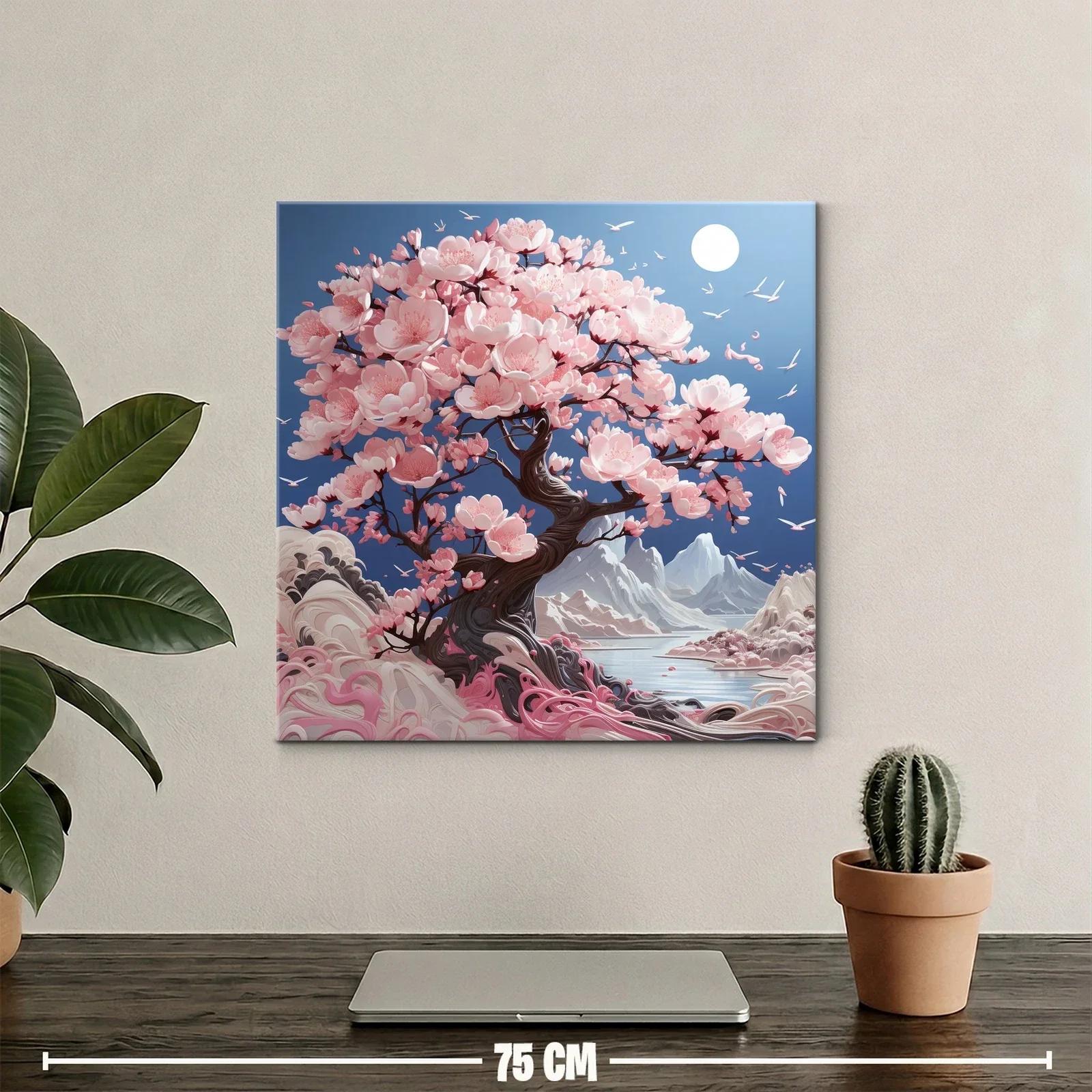 Árbol de flores rosas en paisaje sereno de montaña — miniatura 2