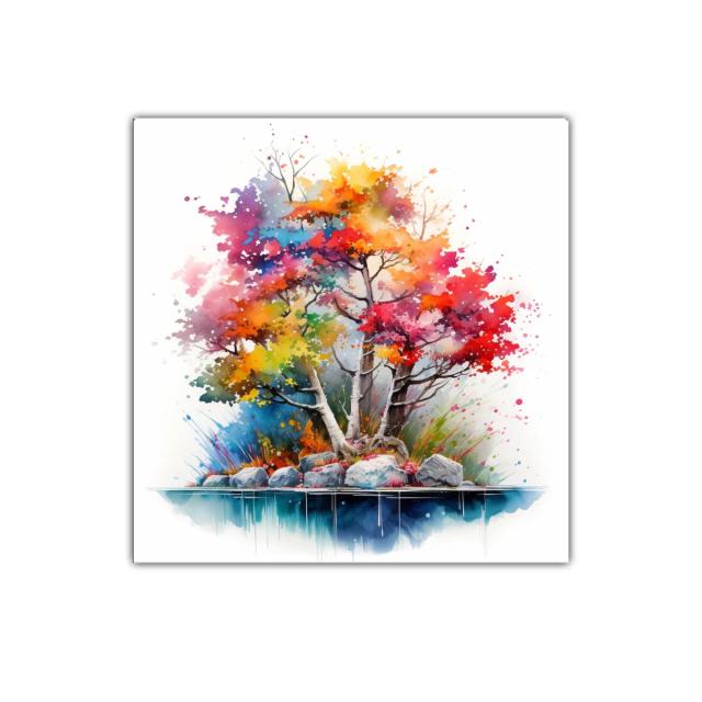 Árbol multicolor con ramas y piedras vibrantes