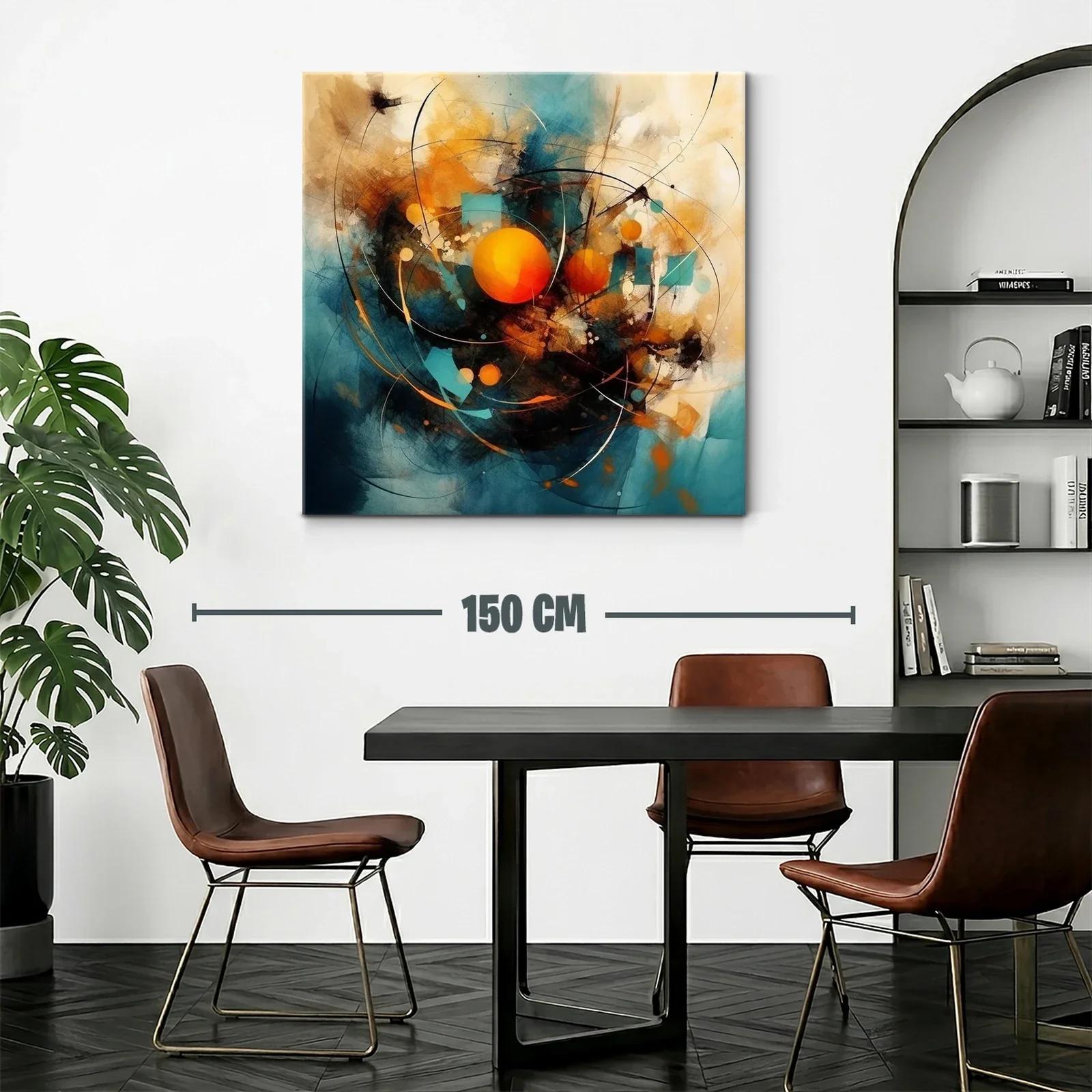Cuadro abstracto con esferas naranjas y tonos azules — miniatura 2