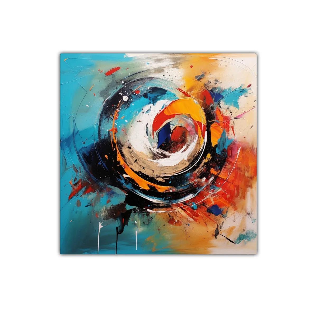 Cuadro abstracto con remolinos en tonos vibrantes y cálidos
