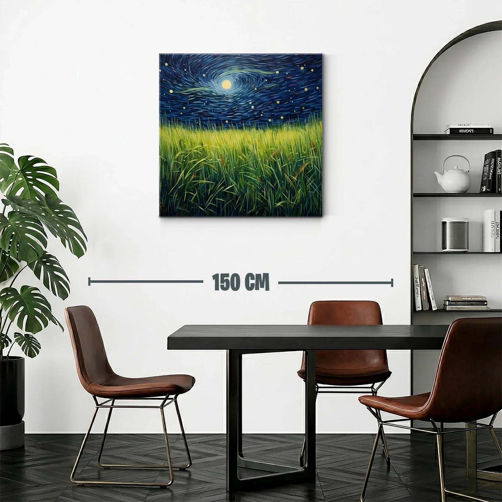 Cielo nocturno con campos de hierba iluminada por la luna — miniatura 2