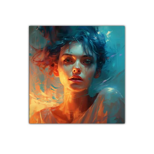 Retrato vibrante de mujer con luz cálida y fría