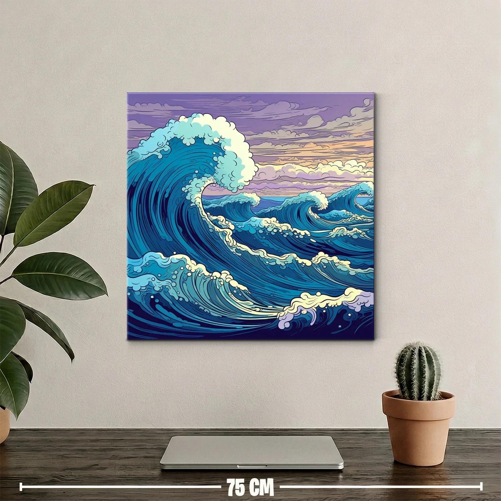 Olas dinámicas bajo un cielo crepuscular en tonos vibrantes — miniatura 2