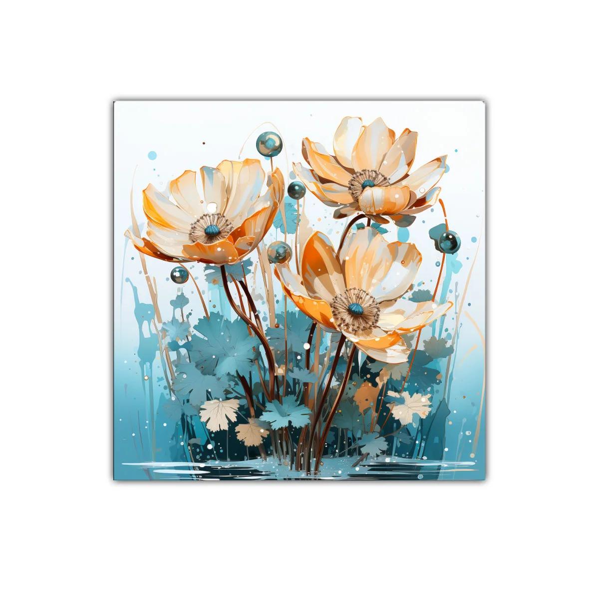 Flores contemporáneas en tonos cálidos y azulados — imagen principal