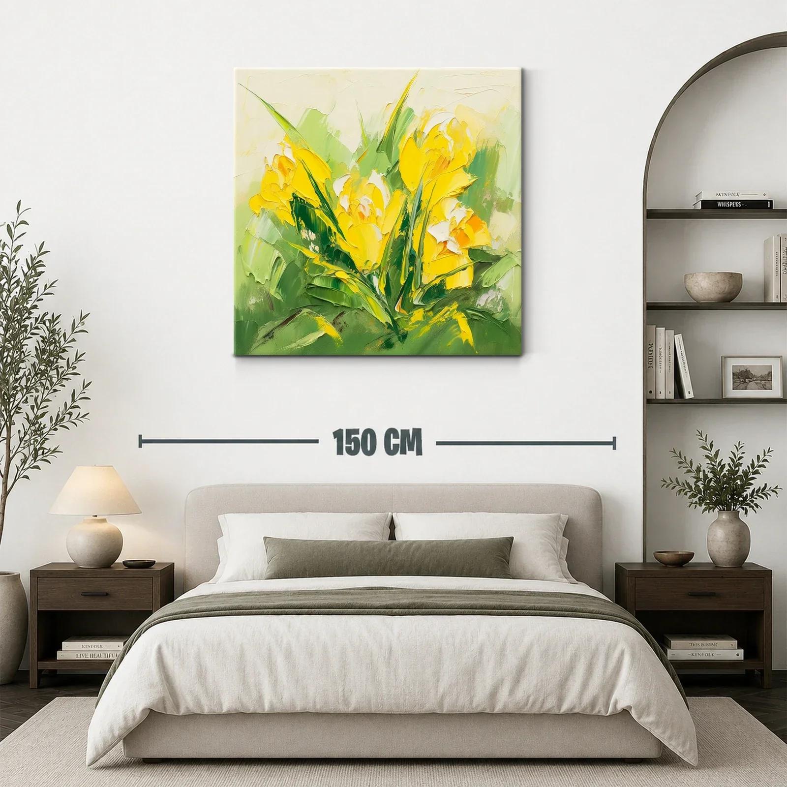 Cuadro moderno con flores amarillas y verdes vibrantes — miniatura 3