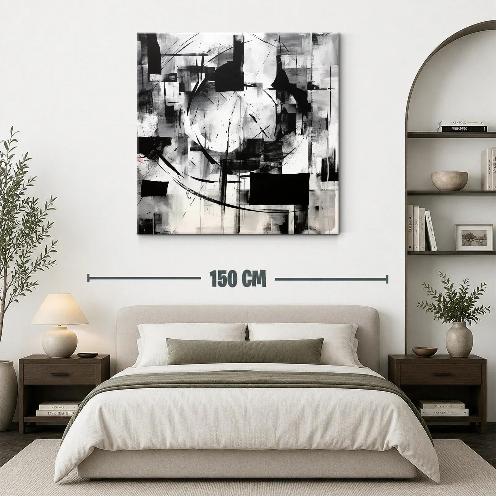 Cuadro abstracto en blanco y negro con formas geométricas — miniatura 3
