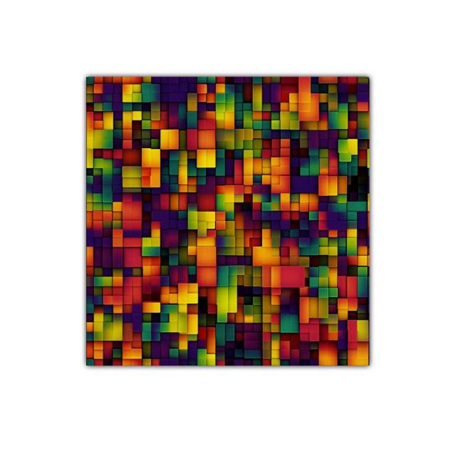Cuadro abstracto geométrico en colores cálidos y vibrantes