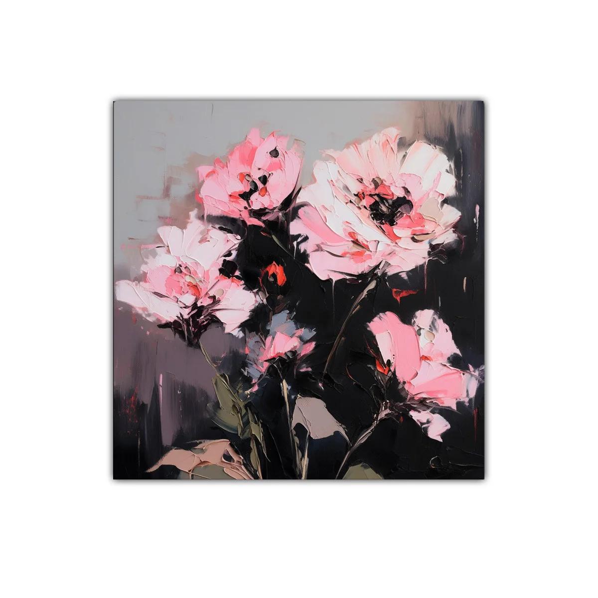 Cuadro decorativo con flores rosas en fondo oscuro