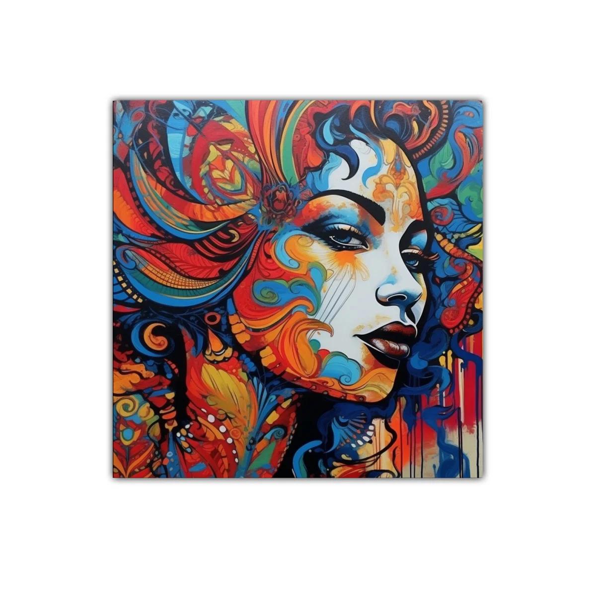 Retrato femenino con explosión de colores vibrantes y detalles fluidos — imagen principal