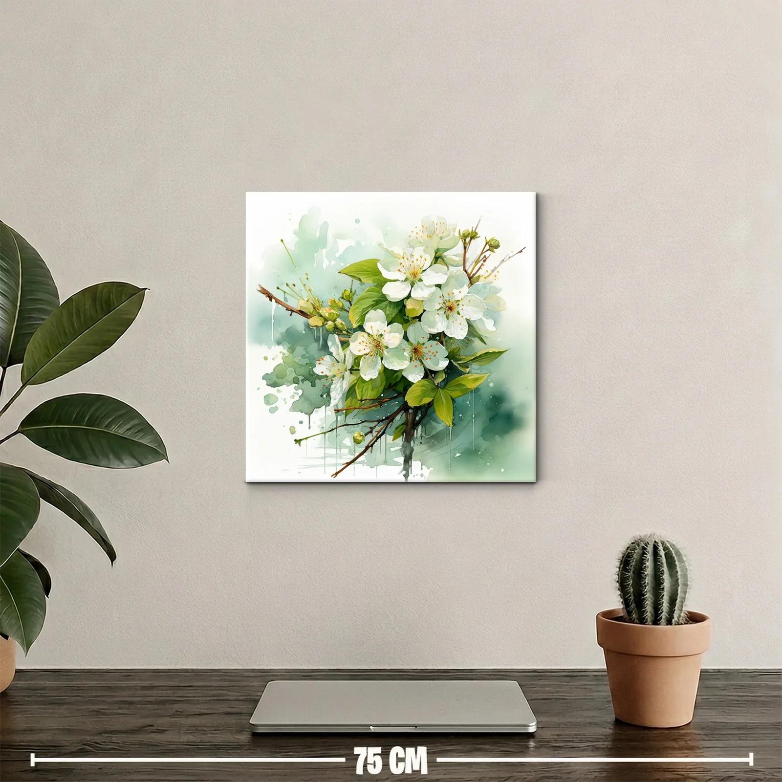 Cuadro con flores blancas y hojas verdes en composición delicada — miniatura 2