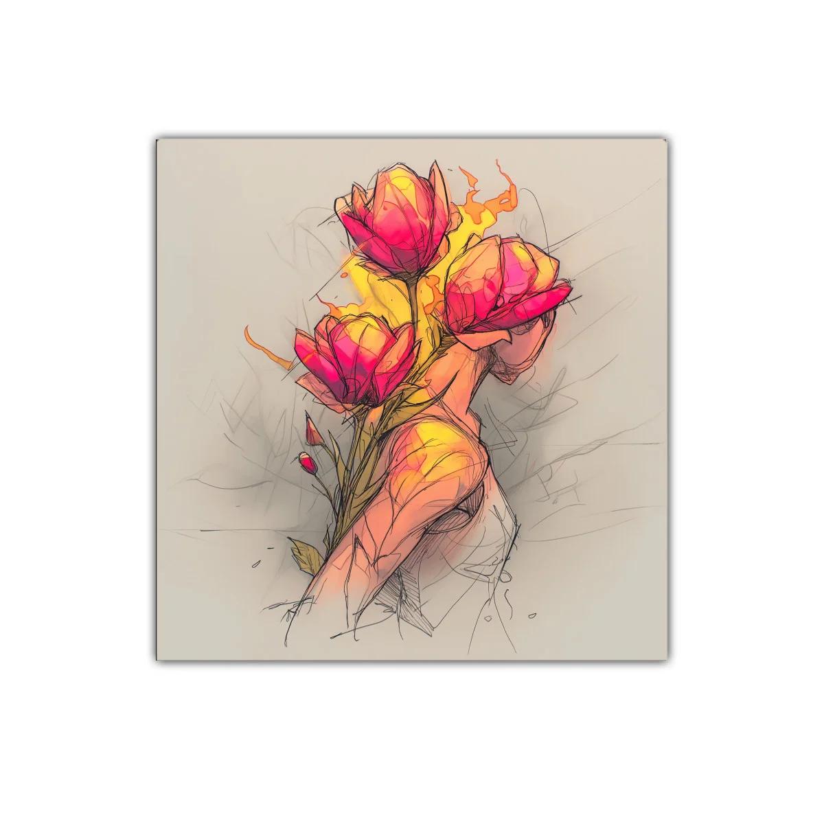 Figura femenina con flores en tonos cálidos y vibrantes — imagen principal