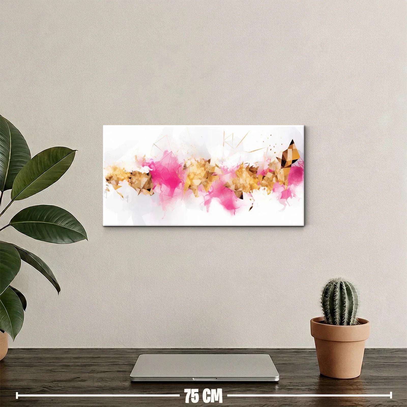 Cuadro mancha abstracta rosa y dorada con franja horizontal — miniatura 2