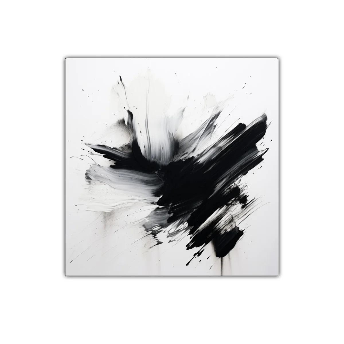 Cuadro vibrante con trazos dinámicos en blanco y negro