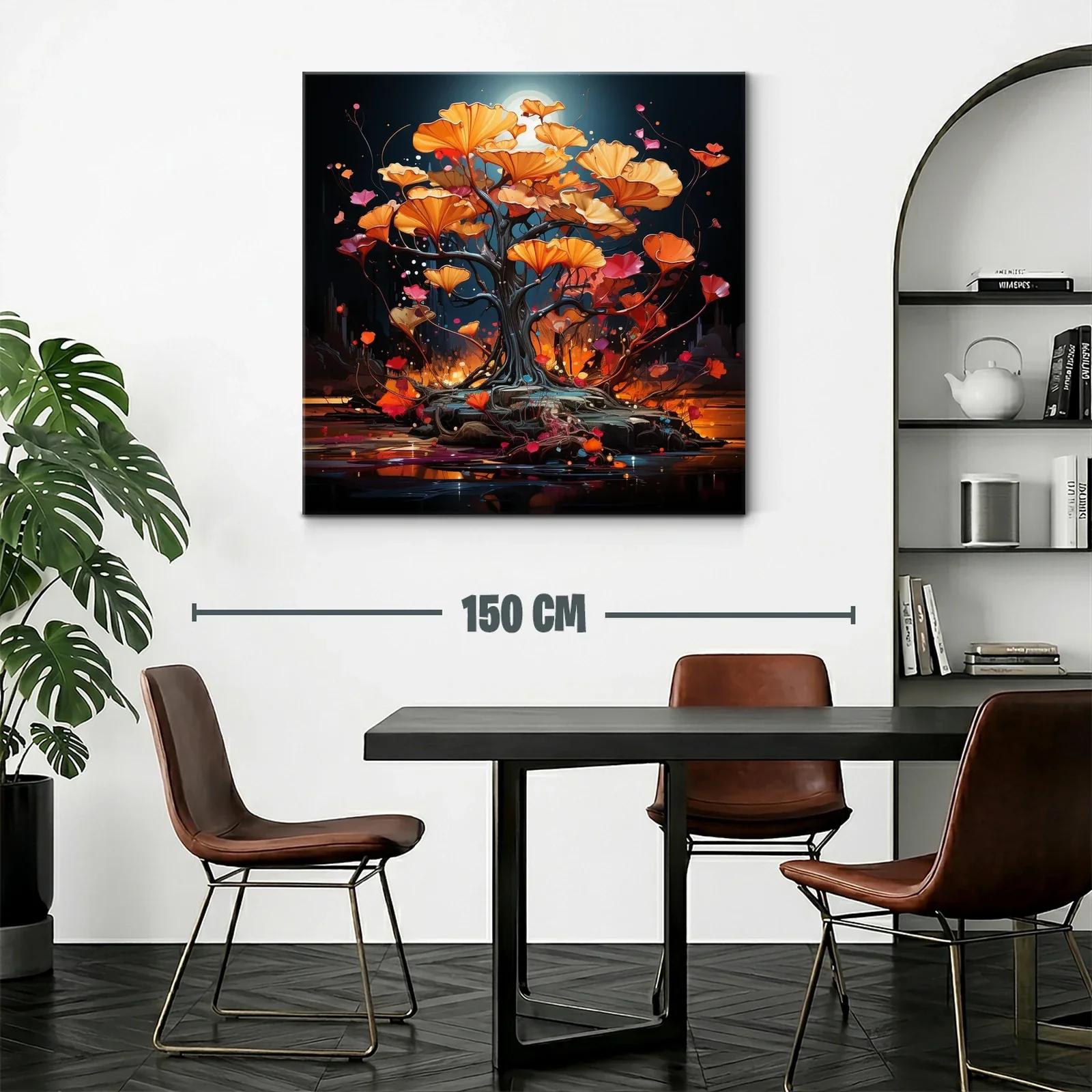 Árbol de flores naranjas con luz de luna brillante — miniatura 2