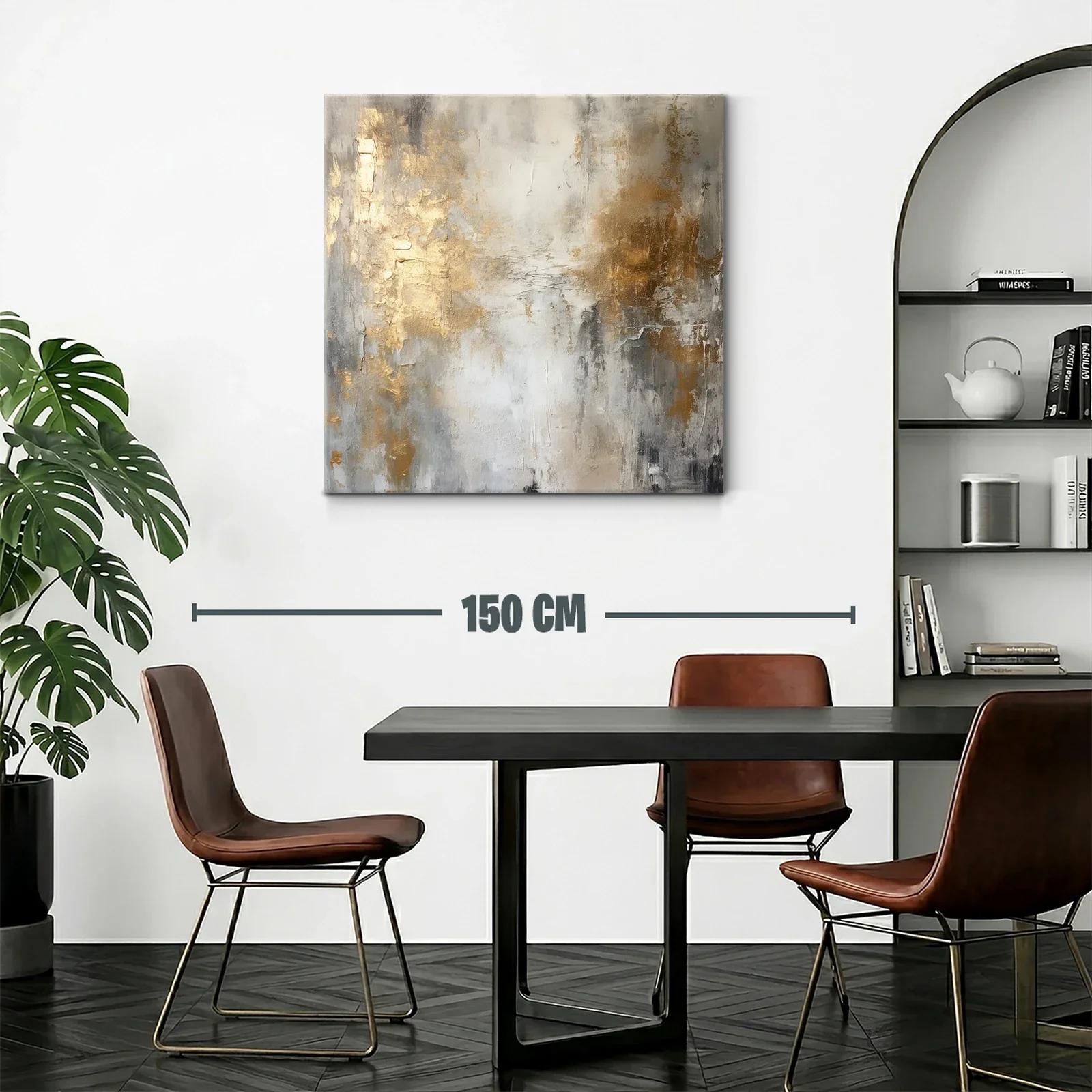 Cuadro abstracto con tonos dorados y grises elegantes — miniatura 2