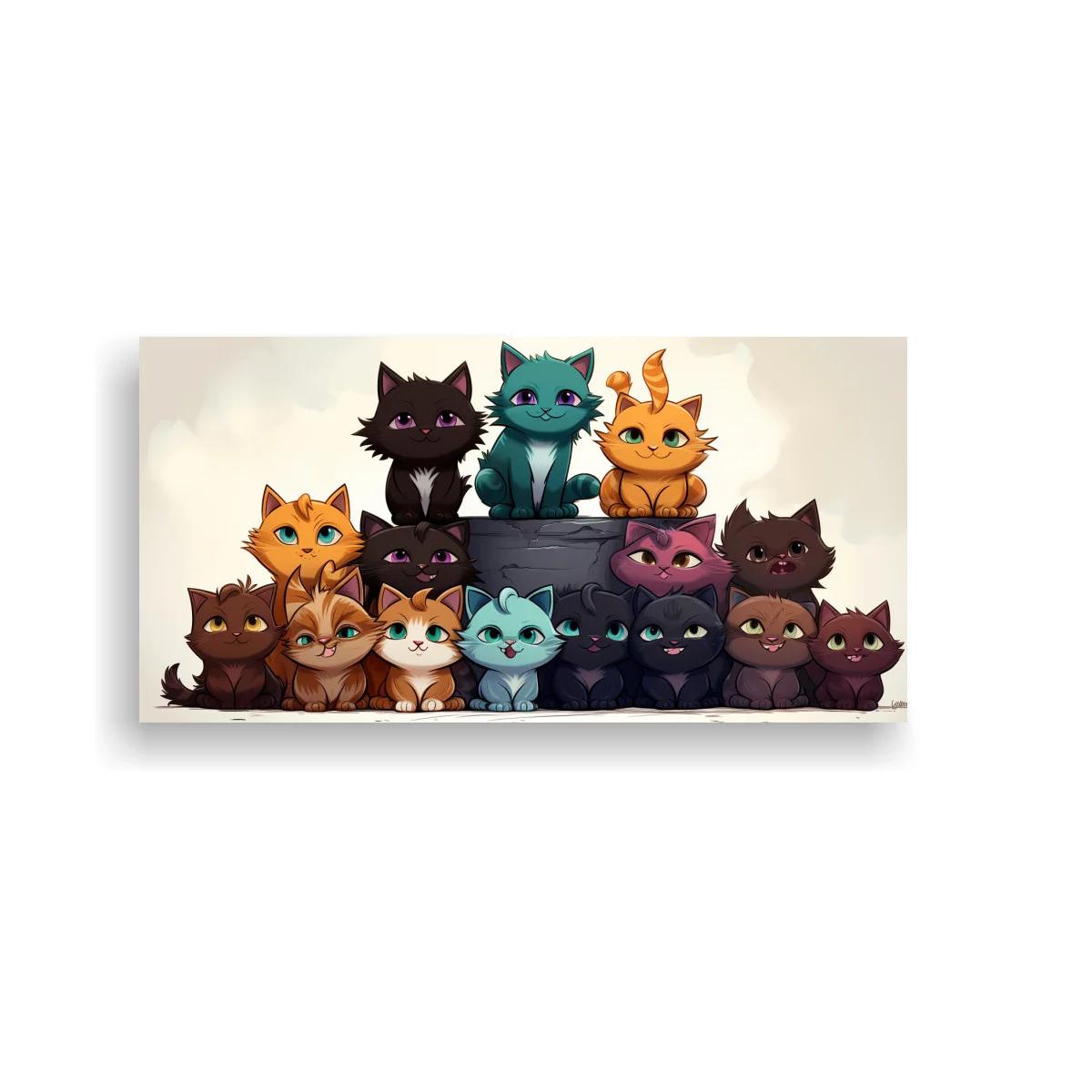 Cuadro grupo de gatos sobre caja gris — imagen principal
