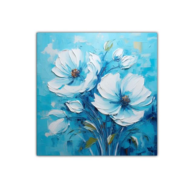 Flores blancas vibrantes sobre fondo azul intenso