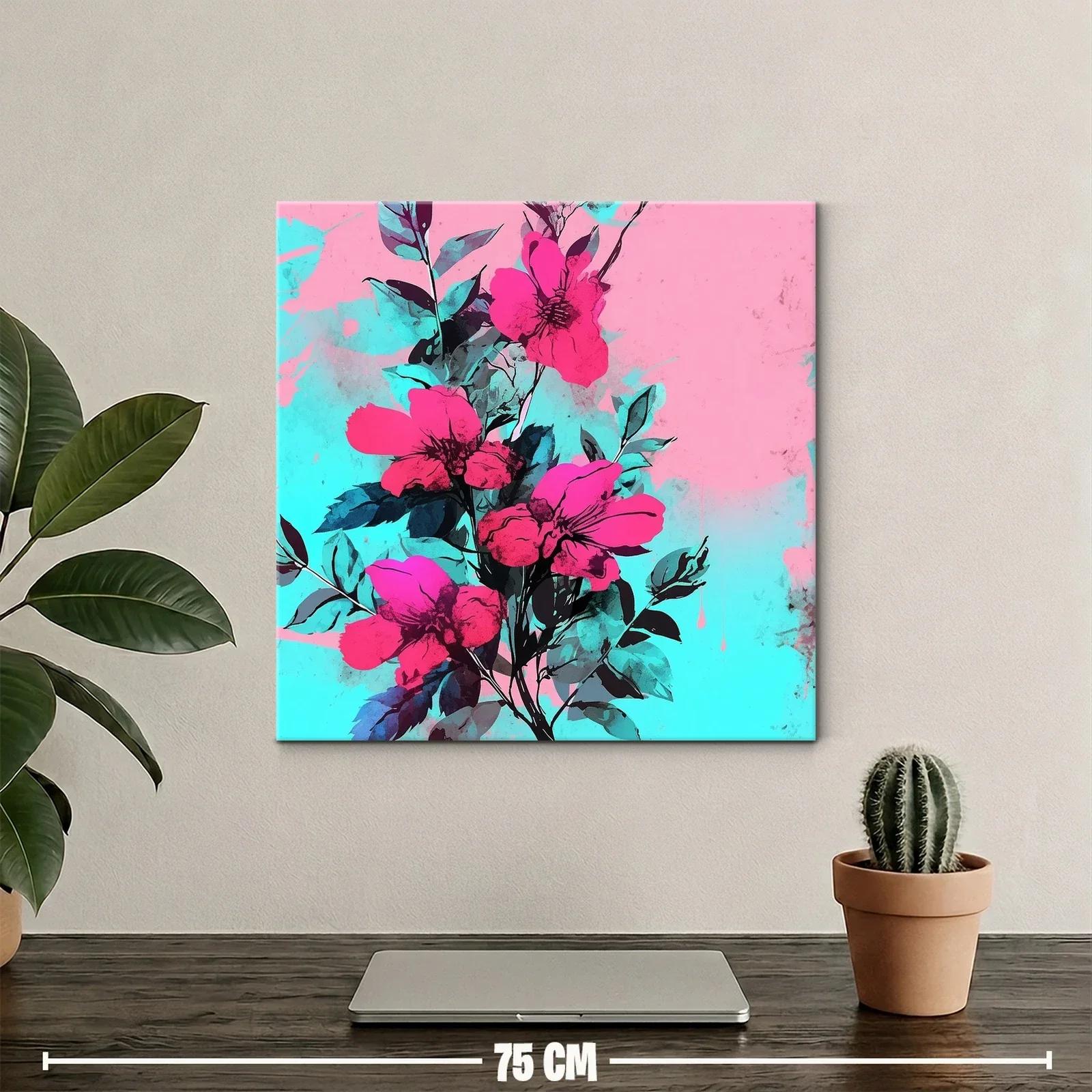 Cuadro moderno con flores vibrantes en fondo pastel — miniatura 2