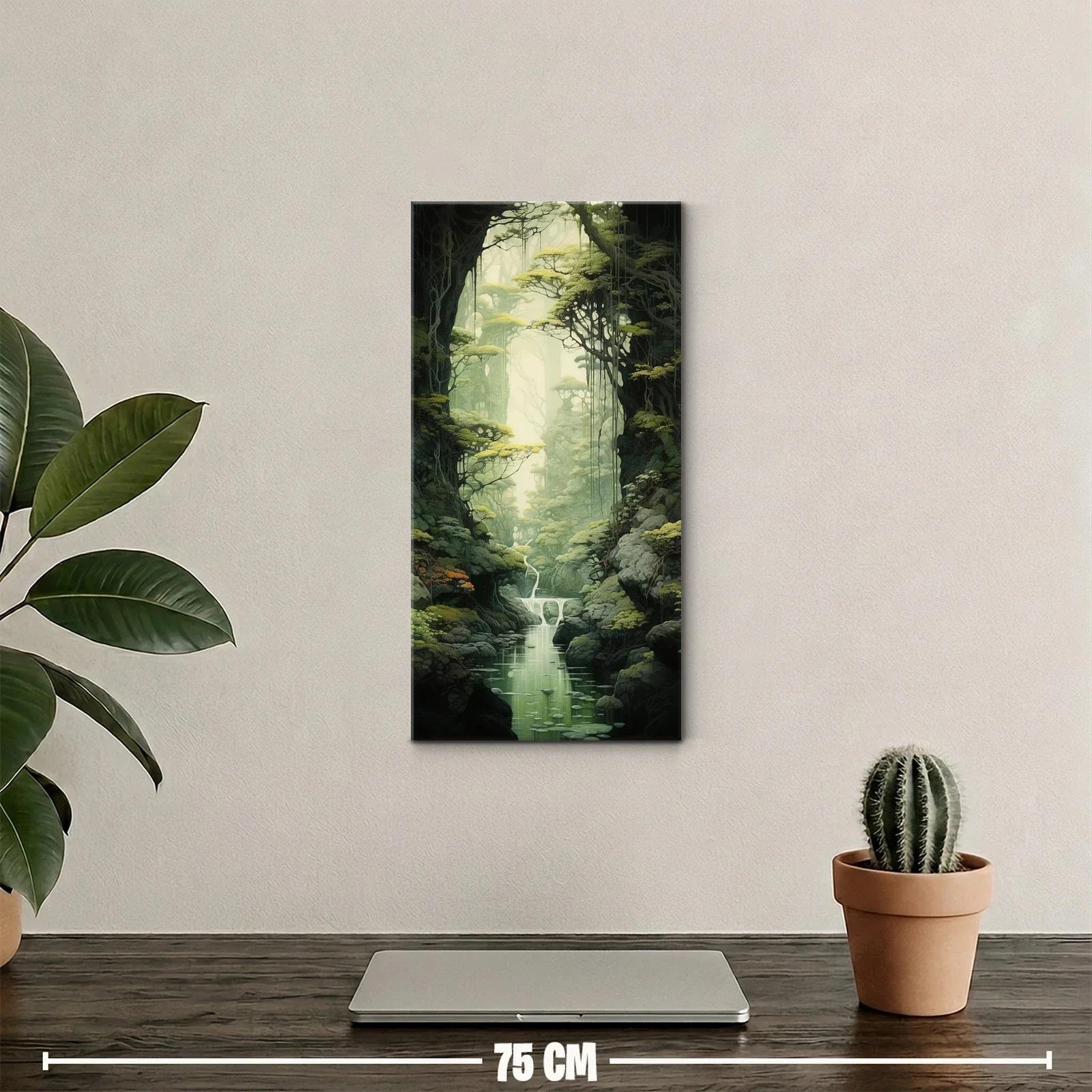 Cuadro cascada en bosque frondoso con estanque — miniatura 2