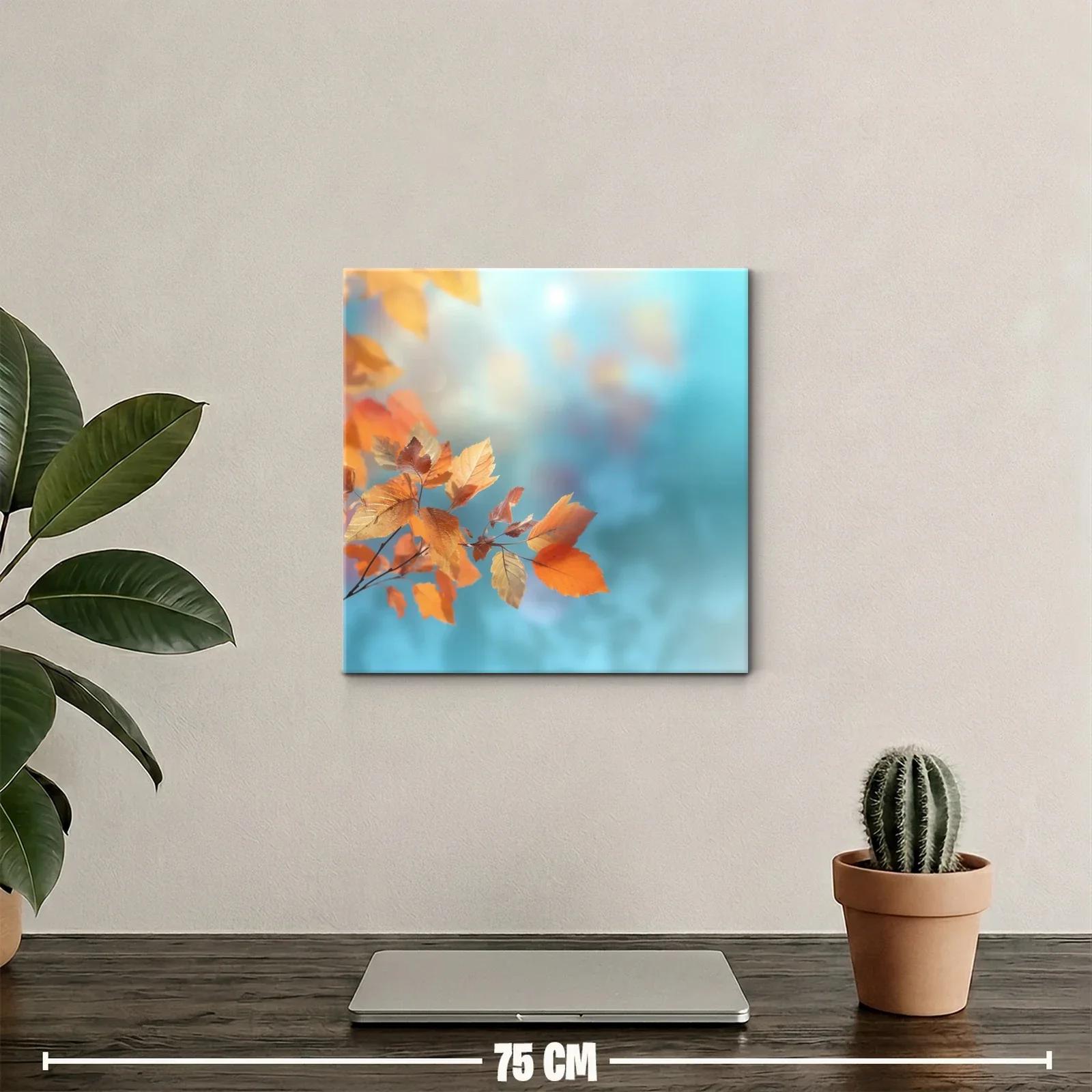 Rama con hojas otoñales en fondo azul claro suave — miniatura 2