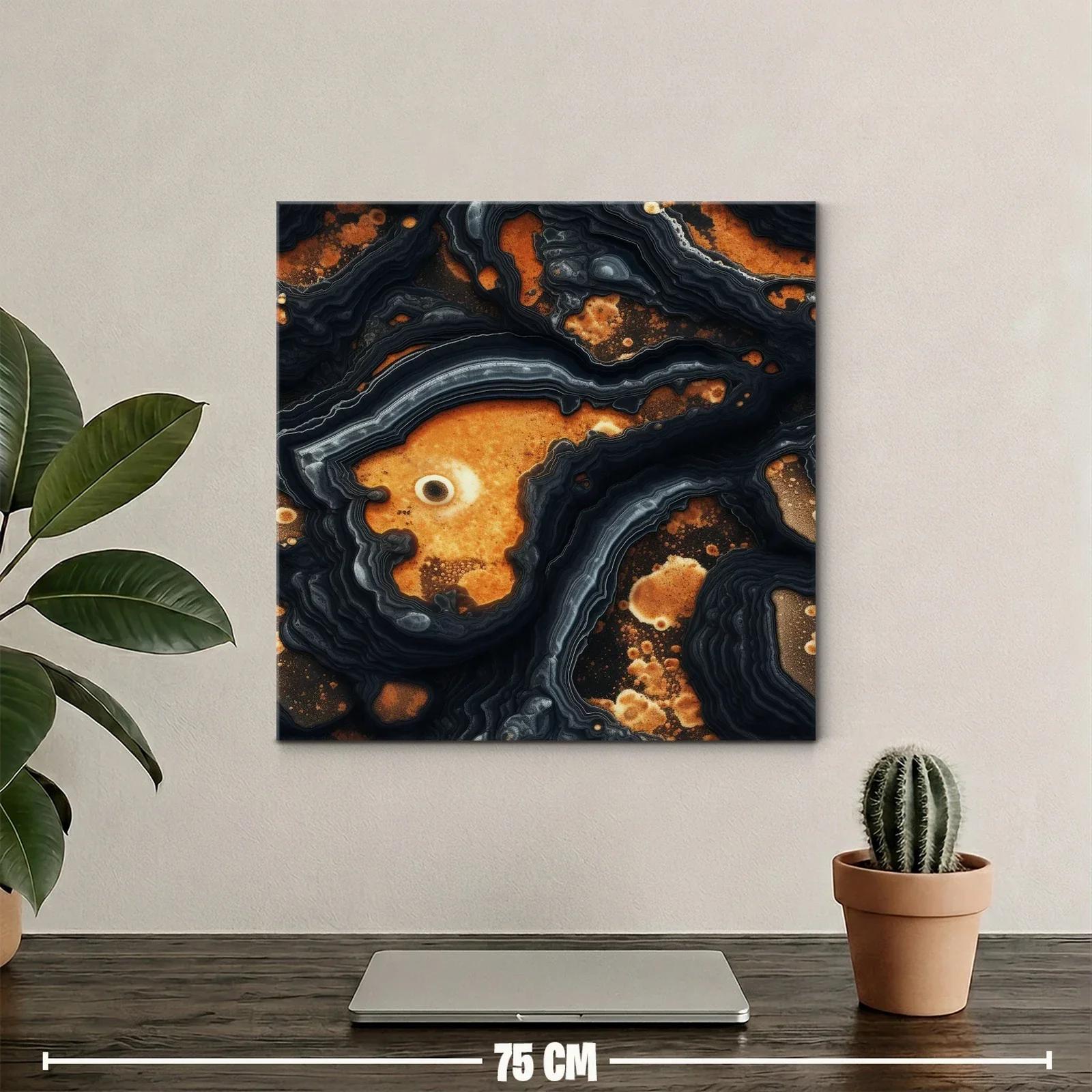 Cuadro abstracto con tonos ocres y detalles negro grisáceos — miniatura 2