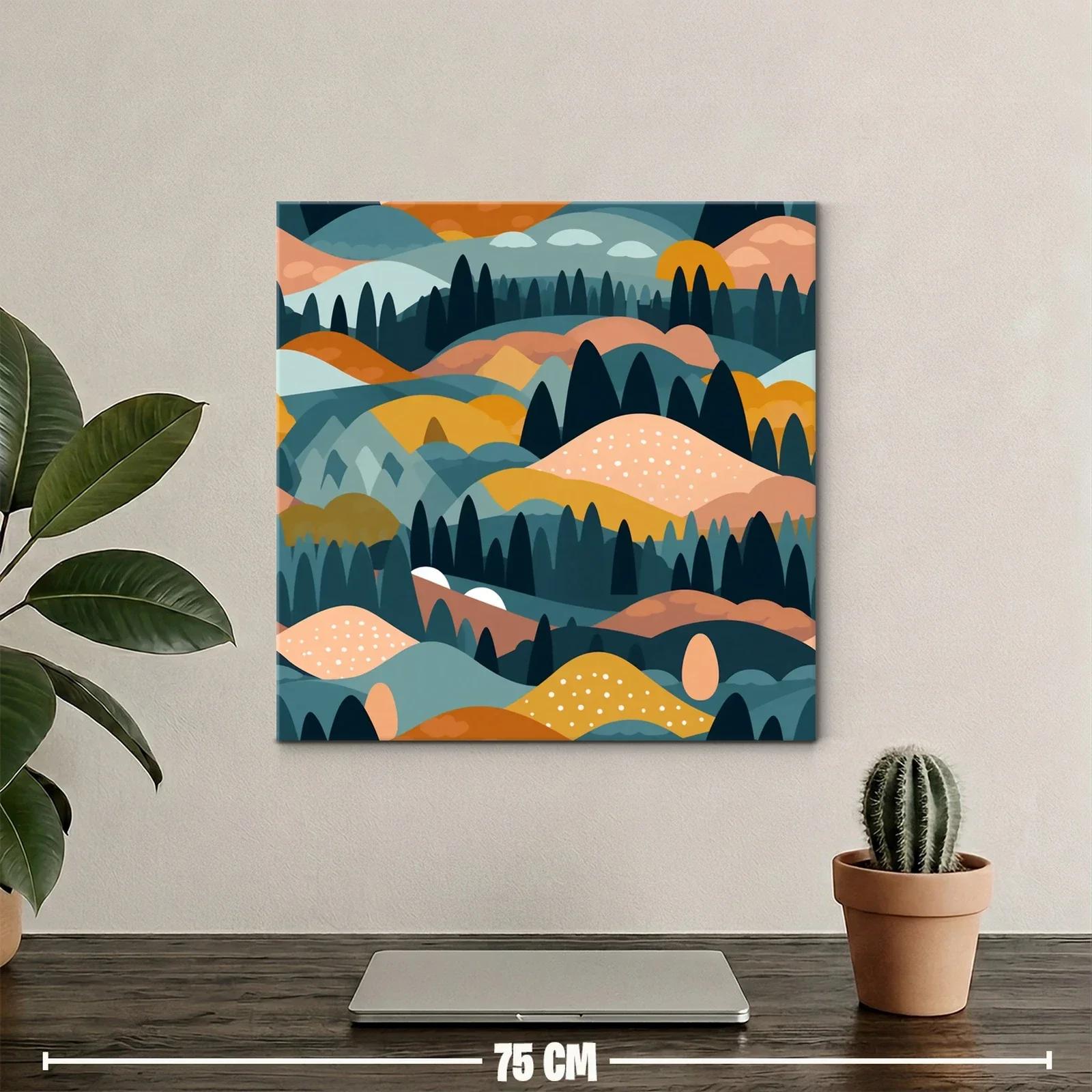 Paisaje abstracto de colinas y bosques en tonos cálidos — miniatura 2