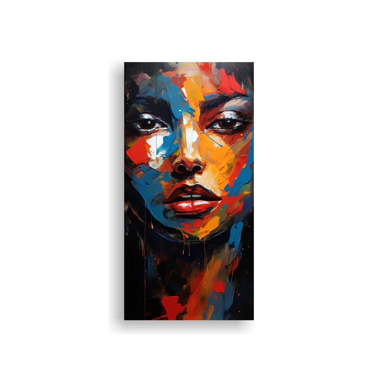 Cuadro rostro de mujer con pinceladas intensas y fondo oscuro