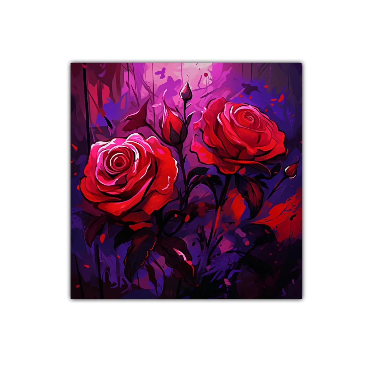 Rosas rojas vibrantes en fondo abstracto púrpura — imagen principal