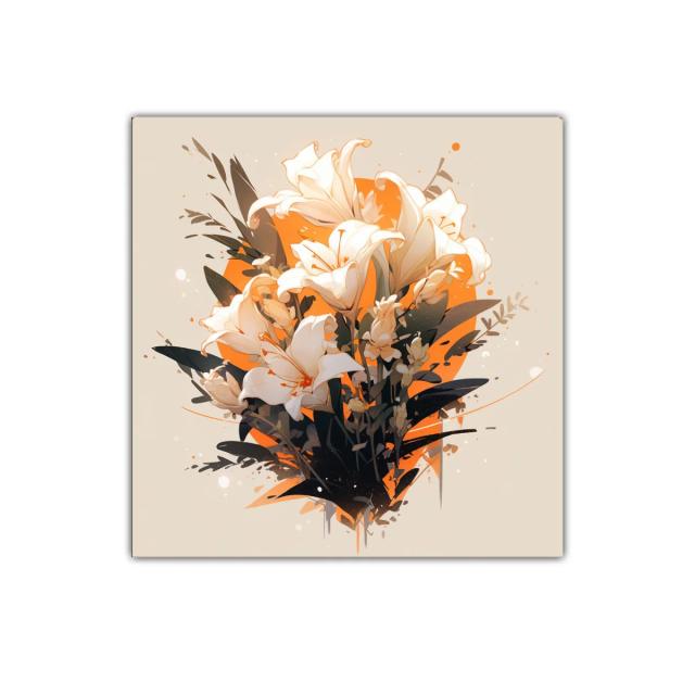 Cuadro decorativo ramo de lirios blancos con fondo naranja