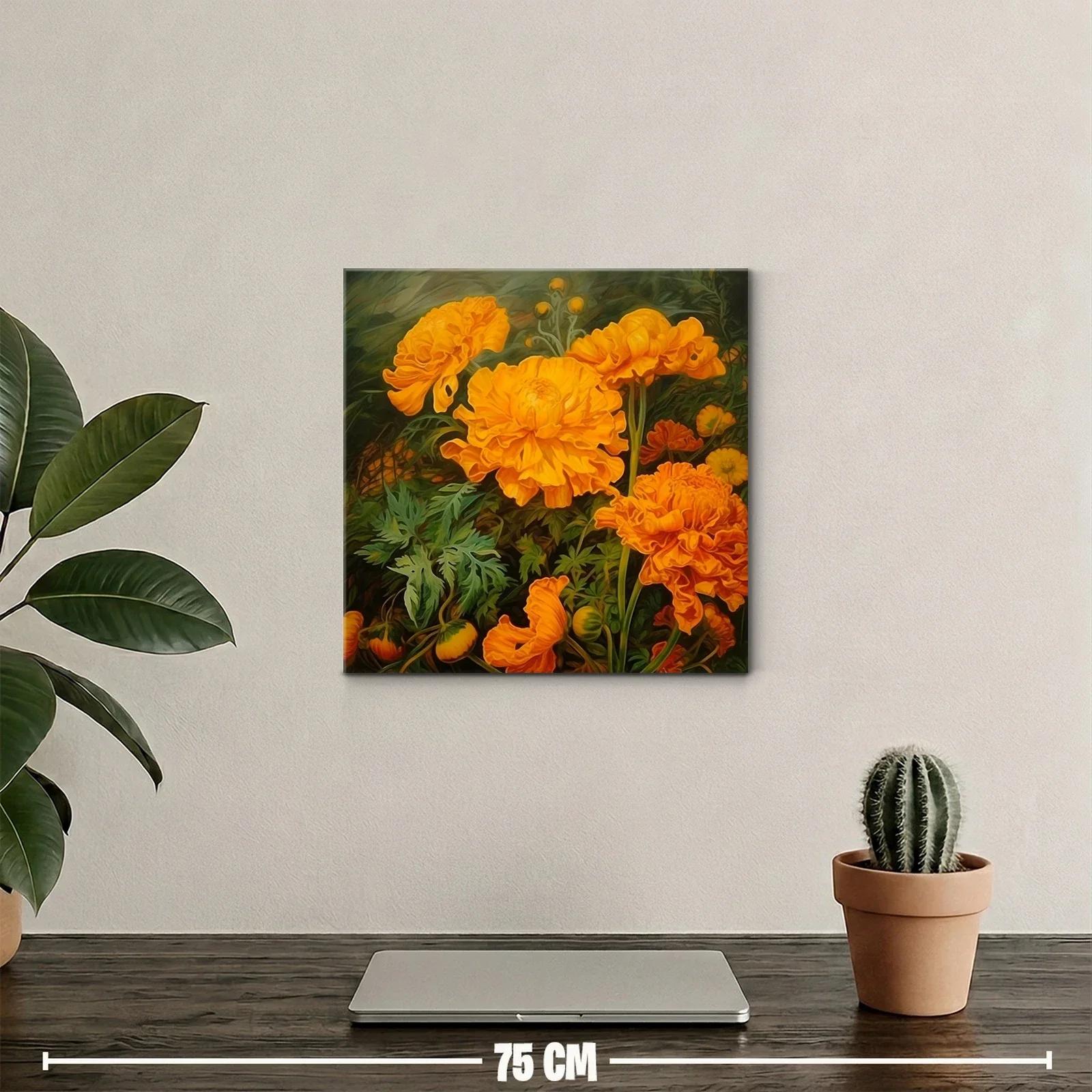 Cuadro con vibrantes flores naranjas y hojas verdes — miniatura 2